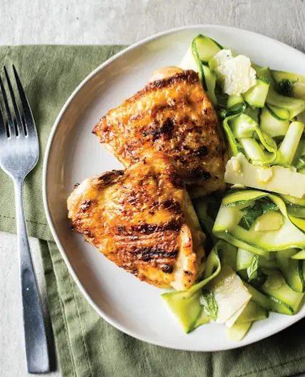 Grilled Chicken Thighs with Shaved Zucchini Salad