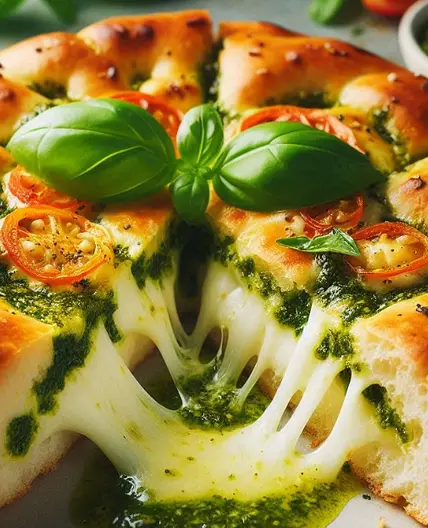 Focaccias mit Mozzarella-Pesto-Füllung