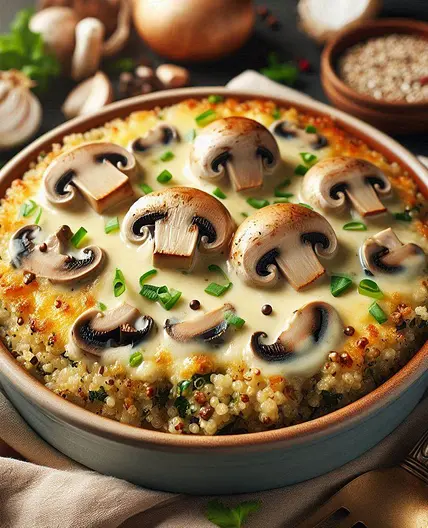 Creamy Garlic Mushroom Quinoa Bake