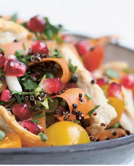 CARROT RIBBON, CHICKEN + POMEGRANATE QUINOA TABBOULEH