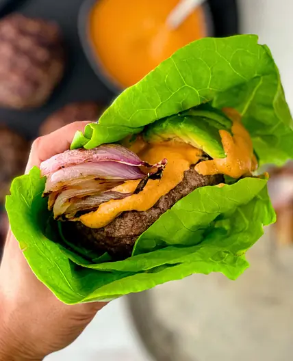 bison burger with roasted red pepper aioli