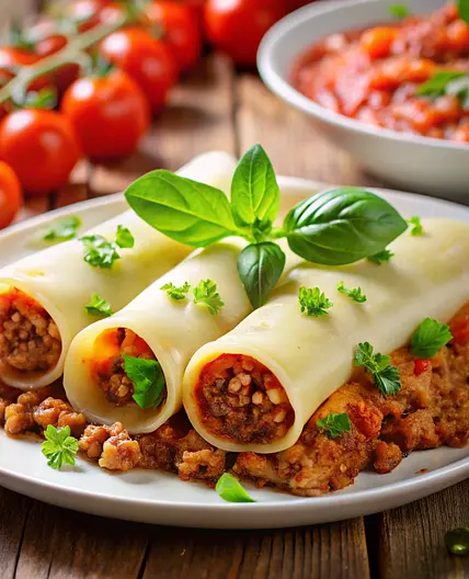 Cannelloni mit Linsen-Bolognese-Füllung