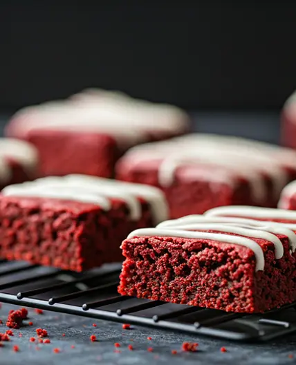 Red Velvet Cookie Bars with Cream Cheese Drizzle