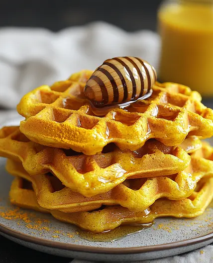 Vegan Waffles with Hot Honey and Turmeric