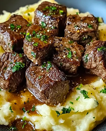 Garlic Steak Bites & Mash