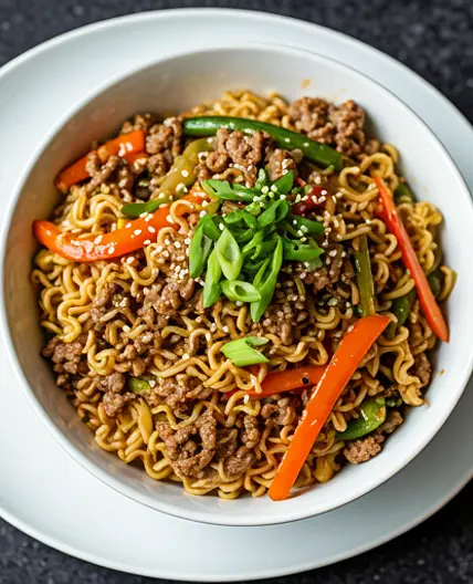 Ground Beef Stir Fry with Ramen