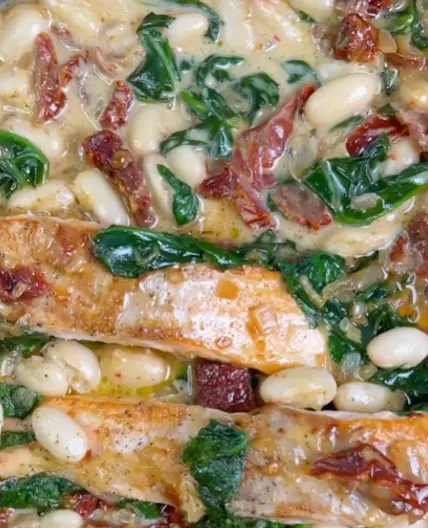 Creamy one pan salmon & beans