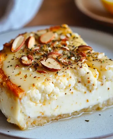 Gâteau de Chou-Fleur et Chèvre, Sauce au Citron et Amandes 🥦🧀🍋