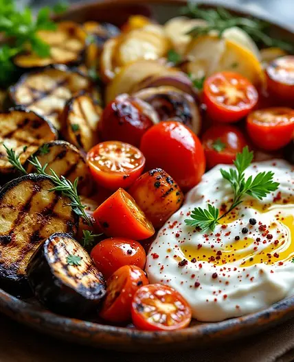 Grilled Veg & Feta with Spiced Yogurt Dressing