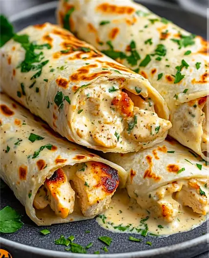 Savory Chicken Wraps with a Garlic Cream Sauce