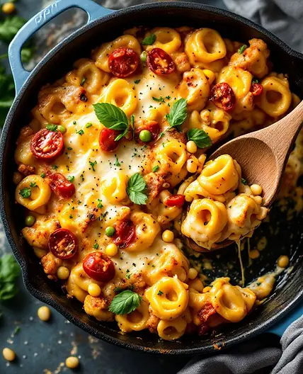 High-Protein Summer Corn & Tomato Baked Tortellini
