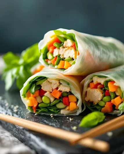 High-Protein Chicken & Edamame Summer Rolls