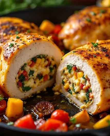 High-Protein Cheesy Stuffed Chicken with Vegetable Medley