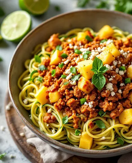 Chipotle Pineapple Bang Bang Zoodles with Minced Pork