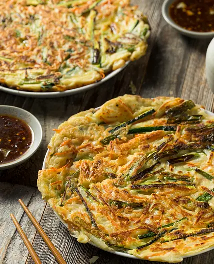 Pajeon (Korean Scallion Pancake) with Healthy Sides