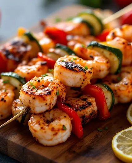 Protein-Boosted Blackened Grilled Salmon and Shrimp Skewers