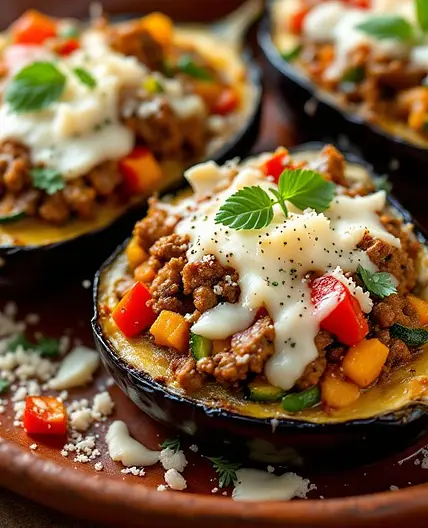 Mediterranean Minced Beef Stuffed Aubergines