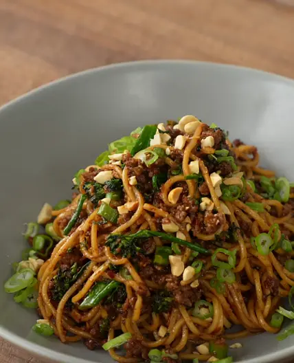 Chili Crisp Peanut Noodles with Broccolini