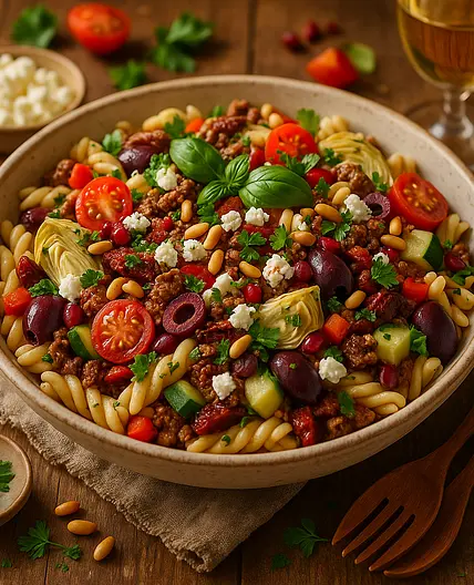 Mediterranean Spiced Pasta Salad with Minced Meat