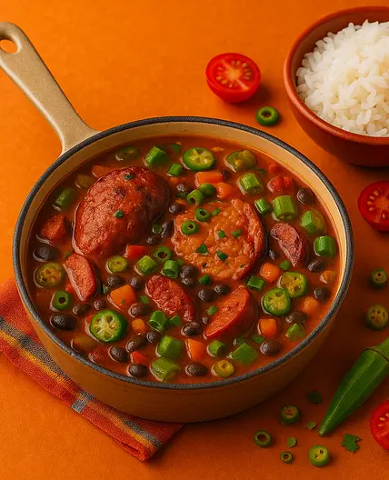 Gombo healthy au poulet, riz et lardons
