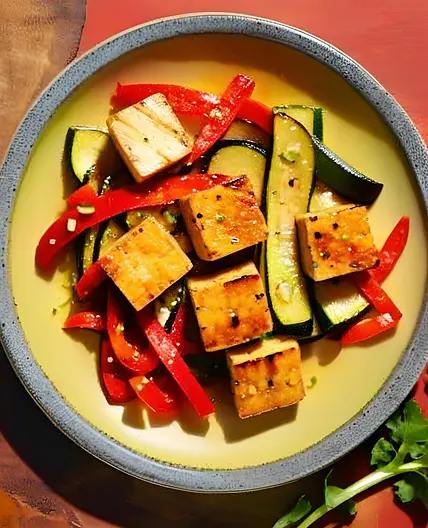 Tacos de tofu marinado con verduras salteadas