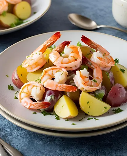 Ensalada tibia de langostino y patata