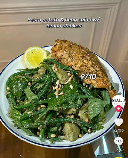 Pesto potato&bean salad with lemon chicken
