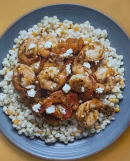 Shrimp Saganaki over Pearl Couscous