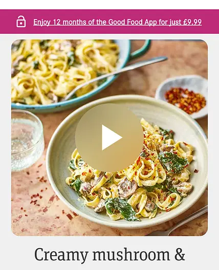 Creamy spinach and mushroom pasta
