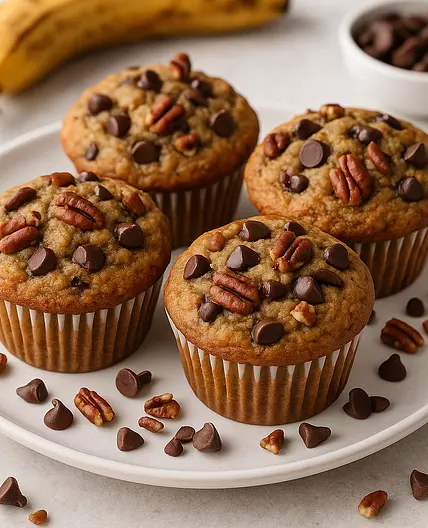 Banana Pecan Chocolate Chip Muffins (with Greek Yogurt)