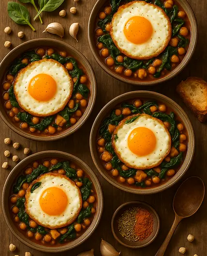 High-Protein Spinach With Chickpeas And Fried Eggs