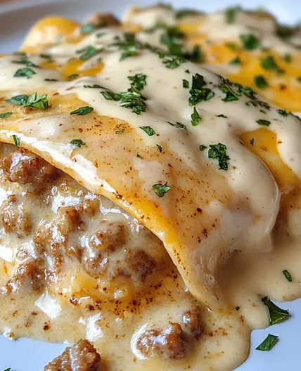 Southern Breakfast Enchiladas with Sausage Gravy 🍳🌯😋