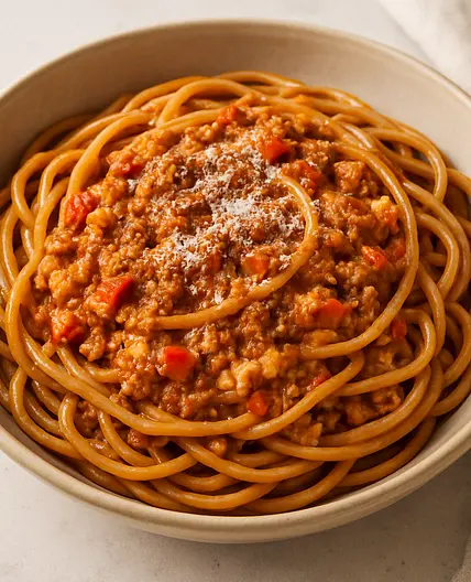 Spaghetti bolognaise crémeuse x3 🍝 • 📊 685 Kcal | 42P 55G 29L 10F