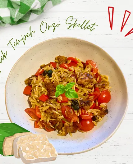 Greek Tempeh Orzo Skillet