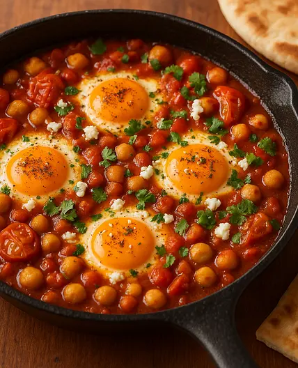Shakshuka épicée pois chiches & zaatar x2 🍳 • 📊 465 Kcal | 24P 38G 22L 8F