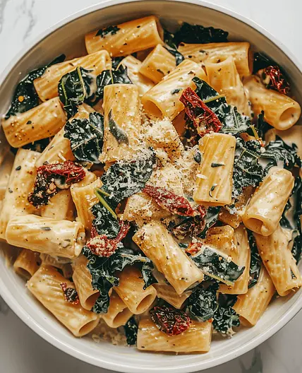 Creamy Kale & Sun-Dried Tomato Parmesan Pasta