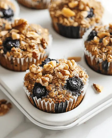 Banana Oatmeal Muffins with Blueberries and Walnuts