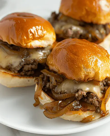 Cheesy Beef and Caramelized Onion Sliders