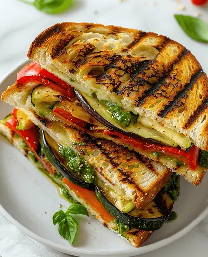 Grilled Veggie Panini with Pesto Mayo