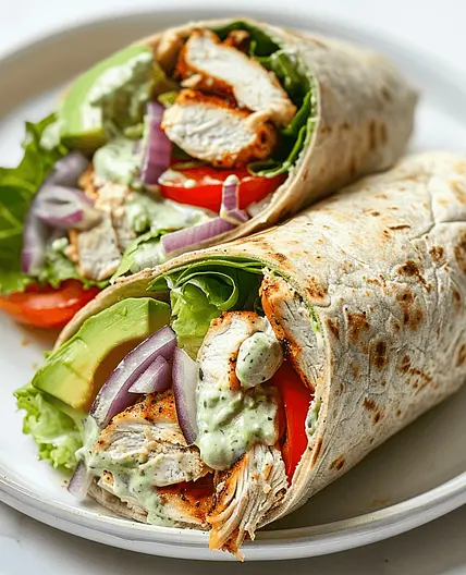 Grilled Chicken Avocado Wrap with Creamy Greek Yogurt Dressing