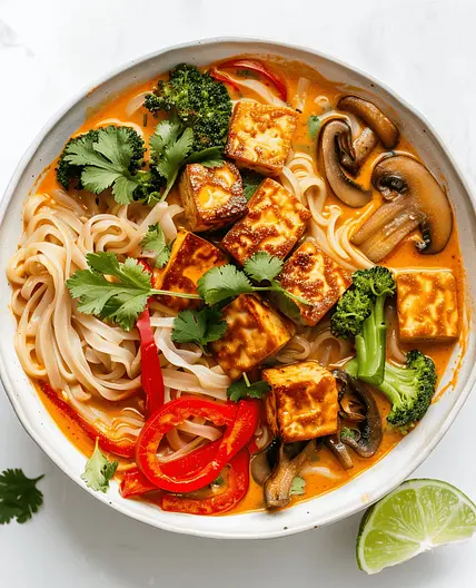 Thai Coconut Curry Noodles with Crispy Tofu