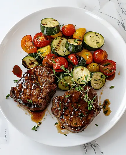 Balsamic Glazed Beef Medallions with Roasted Vegetables