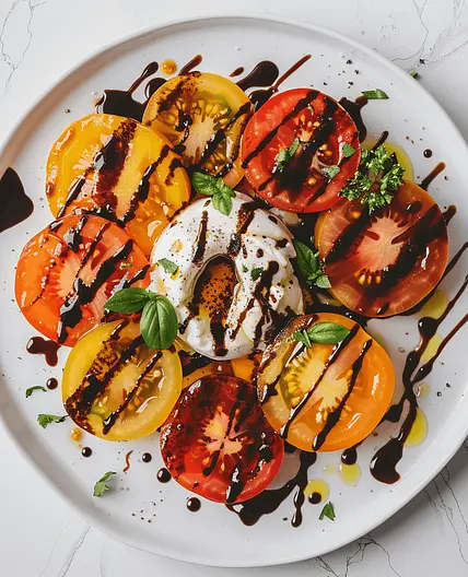 Burrata and Heirloom Tomato Salad with Balsamic Glaze