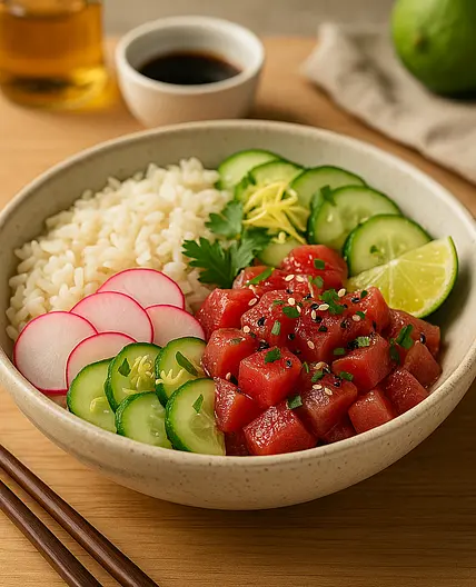 Tartare de thon rouge, riz et légumes croquants