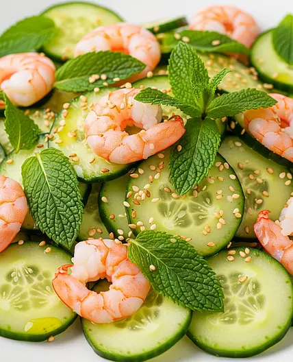 Salade de Concombre et Crevettes à la Menthe