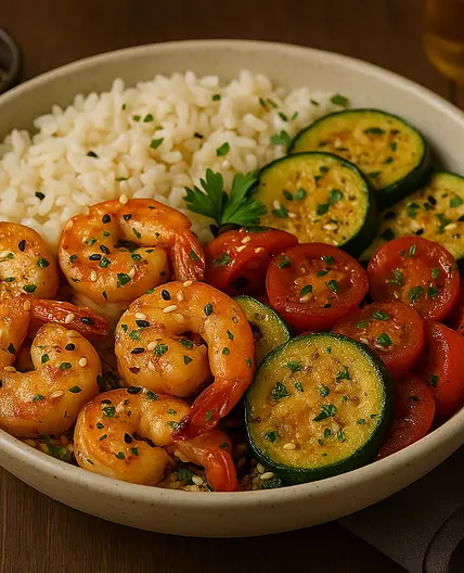 Crevettes riz et légumes