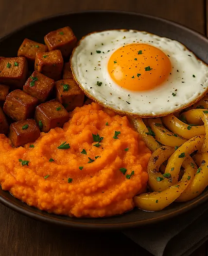 Seitan, purée et poivron jaune