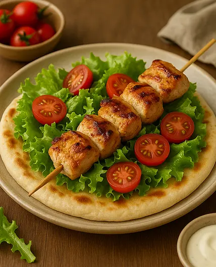 Wrap et brochette de poulet