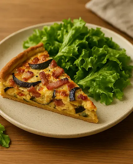 Quiche courgettes, aubergine, bacon et comté