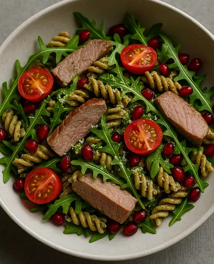 Pâtes de lentilles veau pesto